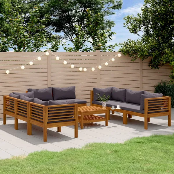 Salon de jardin 9 pcs avec coussin Bois d'acacia solide