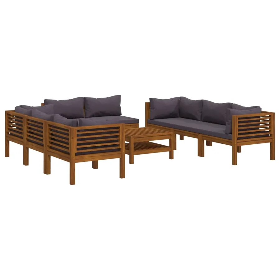 Salon de jardin 9 pcs avec coussin Bois d'acacia solide - 2