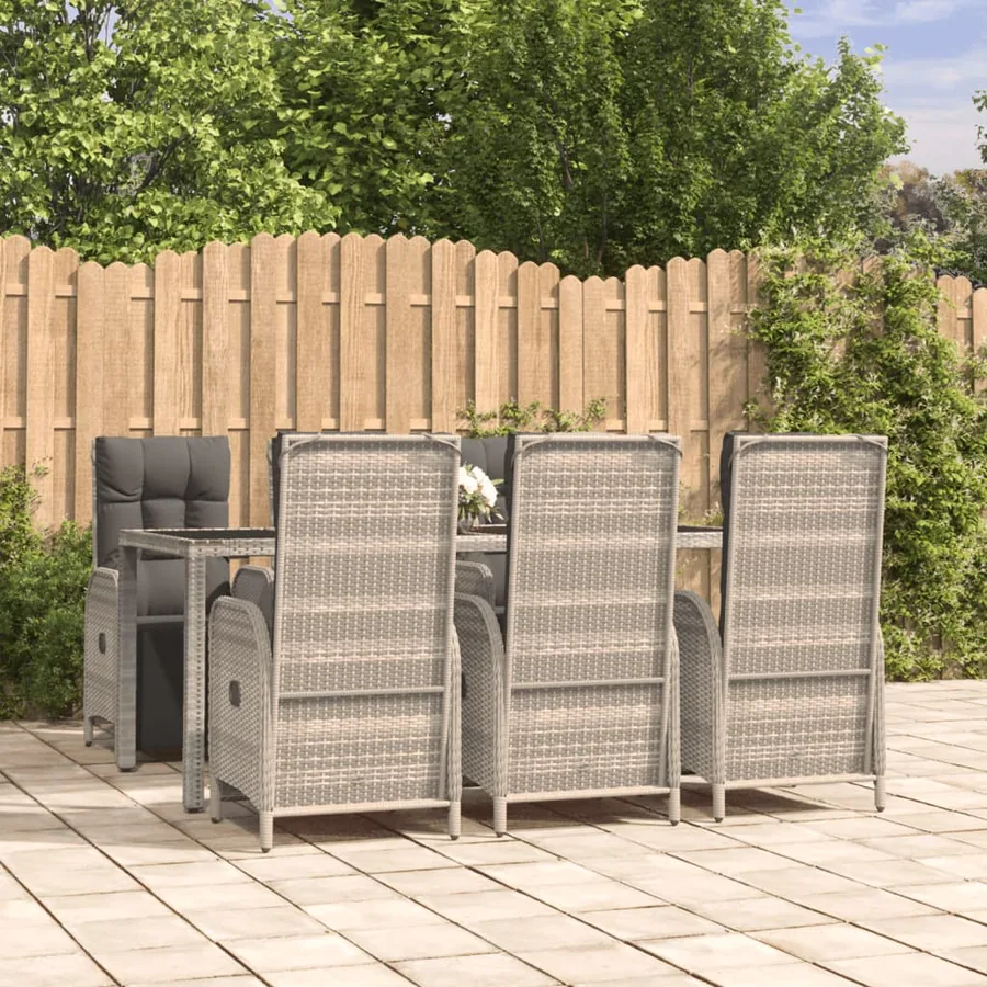 Ensemble à manger jardin et coussins 7 pcs gris rotin
