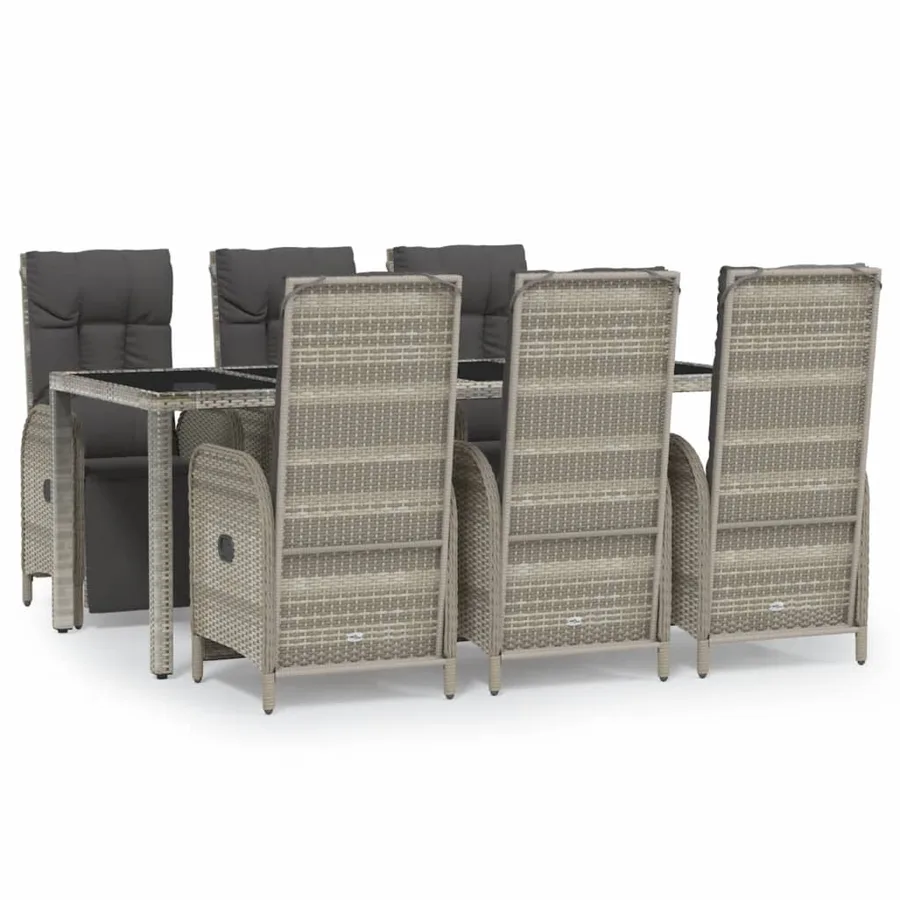 Ensemble à manger jardin et coussins 7 pcs gris rotin - 2