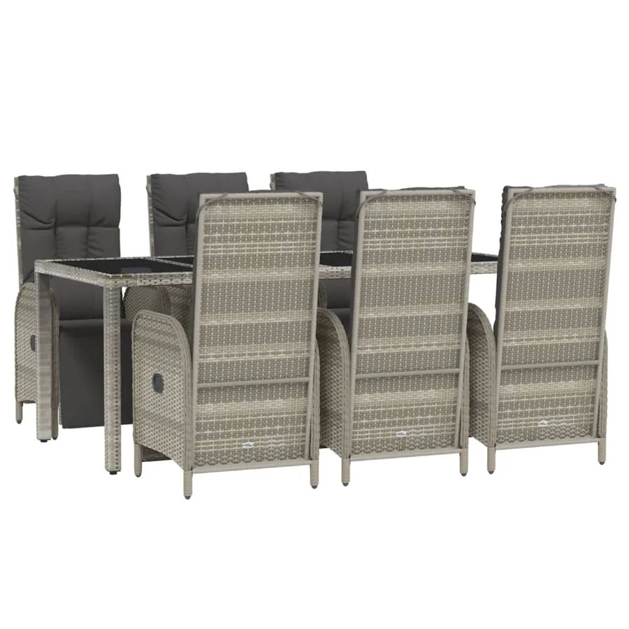 Ensemble à manger jardin et coussins 7 pcs gris rotin - 3