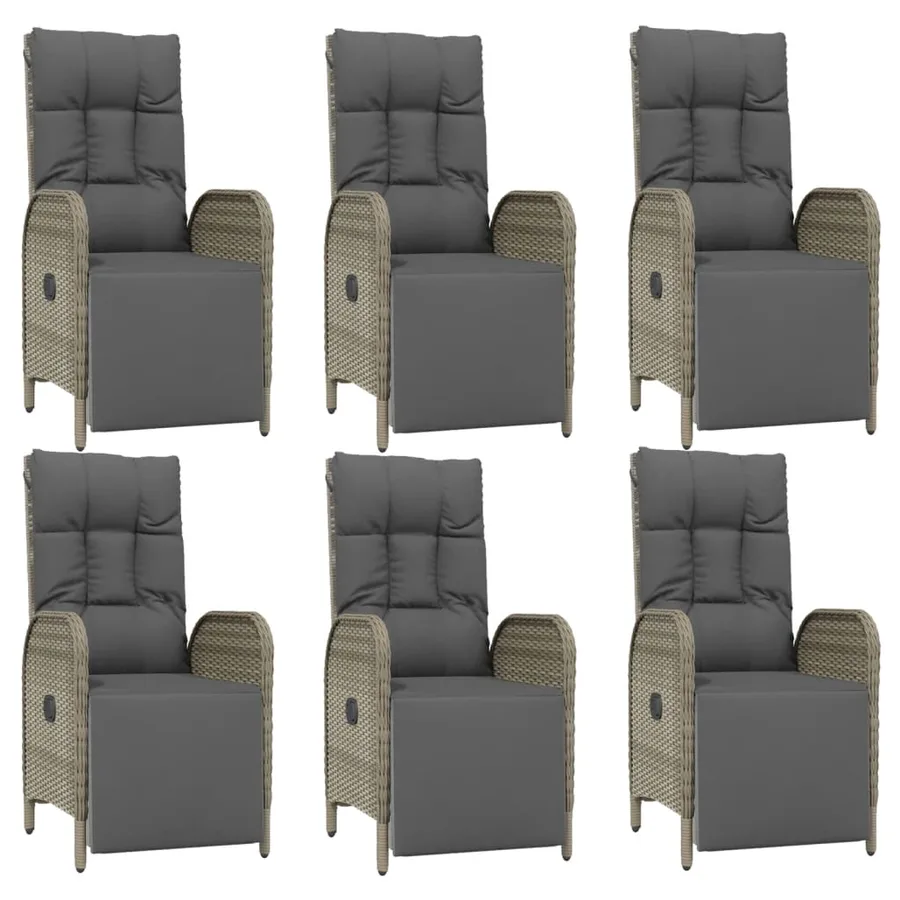 Ensemble à manger jardin et coussins 7 pcs gris rotin - 4