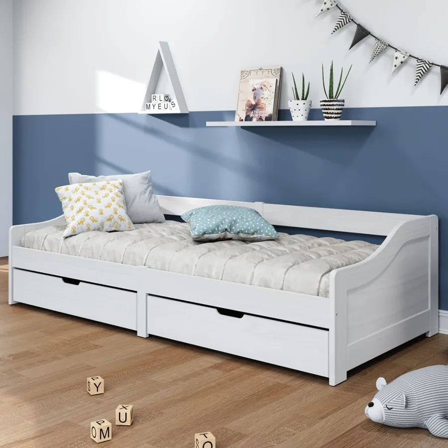 Lit de jour avec 2 tiroirs blanc 90x200 cm pin massif IRUN