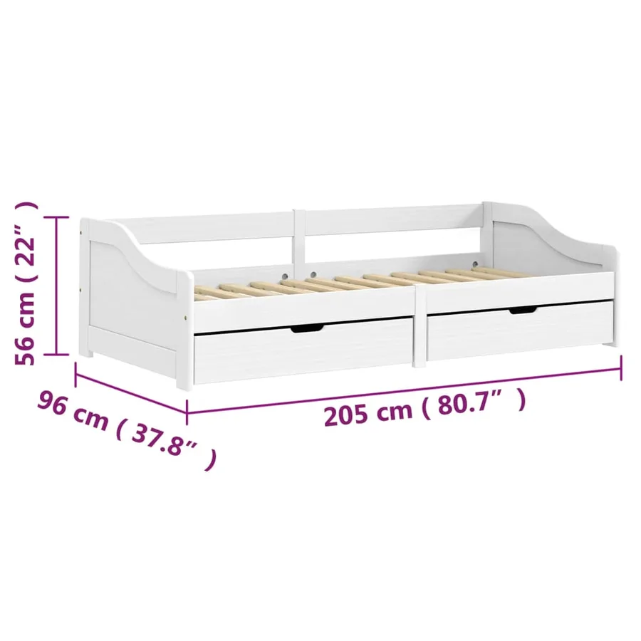 Lit de jour avec 2 tiroirs blanc 90x200 cm pin massif IRUN - 8