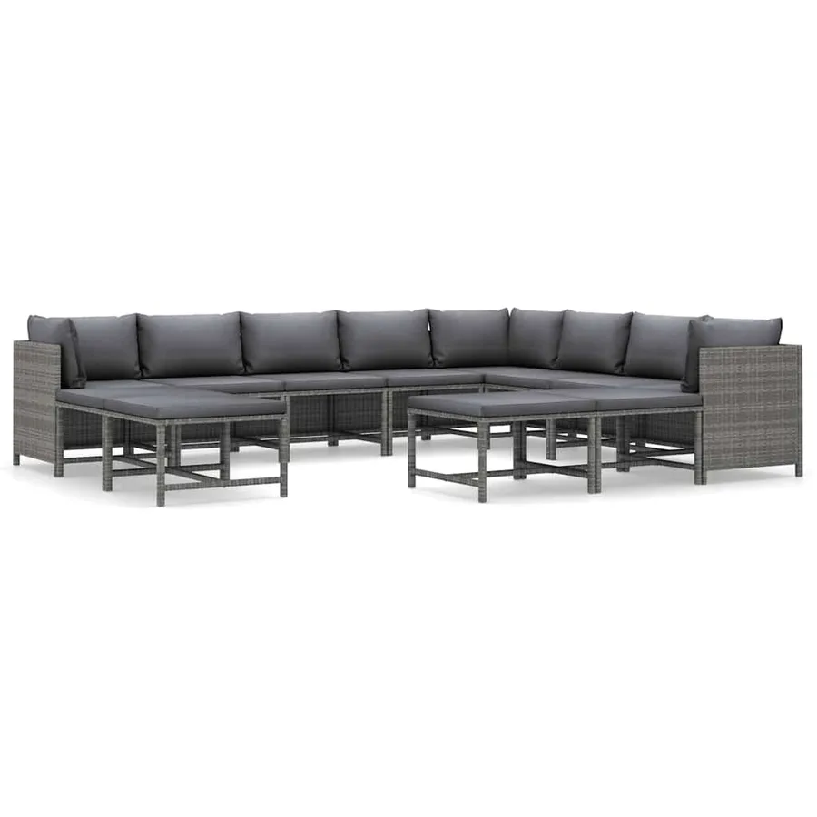 Salon de jardin 12 pcs avec coussins Résine tressée Gris - 2