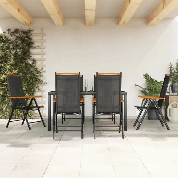 Ensemble à manger de jardin 7 pcs noir aluminium