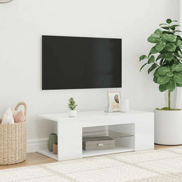 Meuble TV avec lumières LED blanc brillant 90x39x30 cm