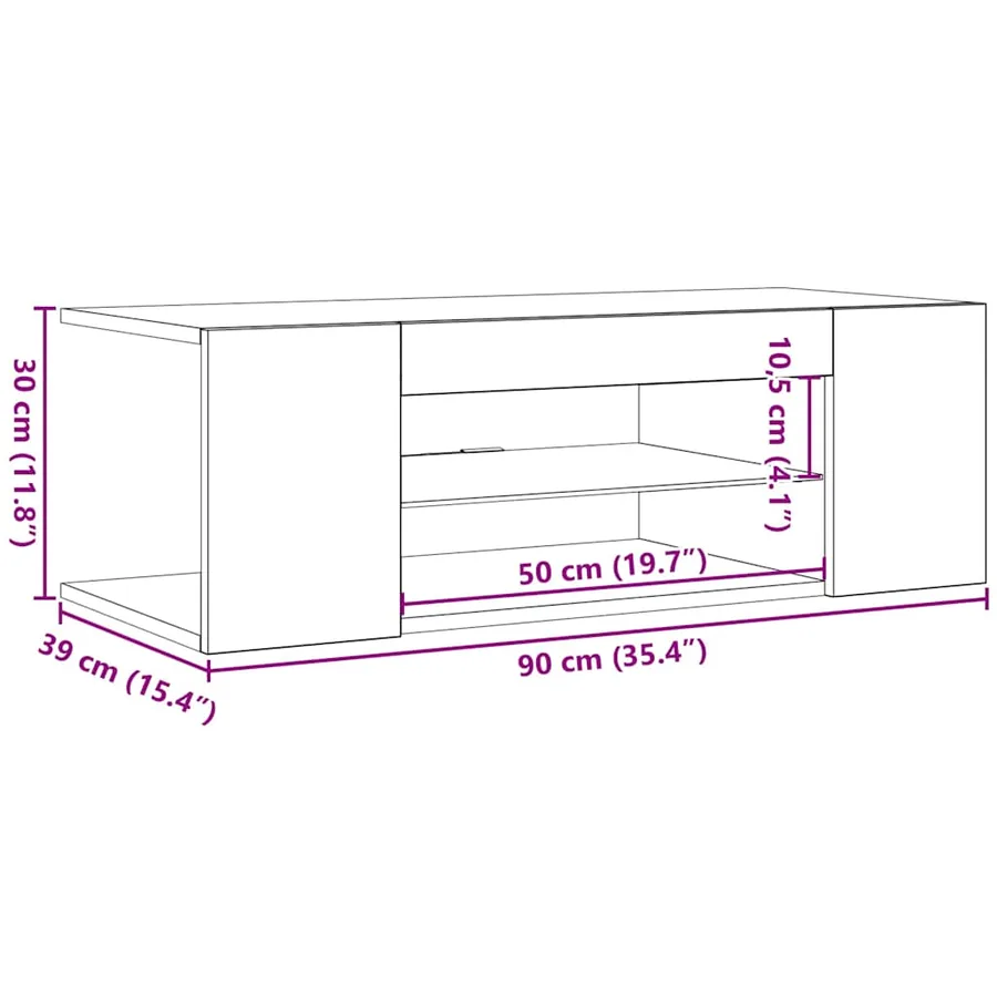 Meuble TV avec lumières LED blanc brillant 90x39x30 cm - 11