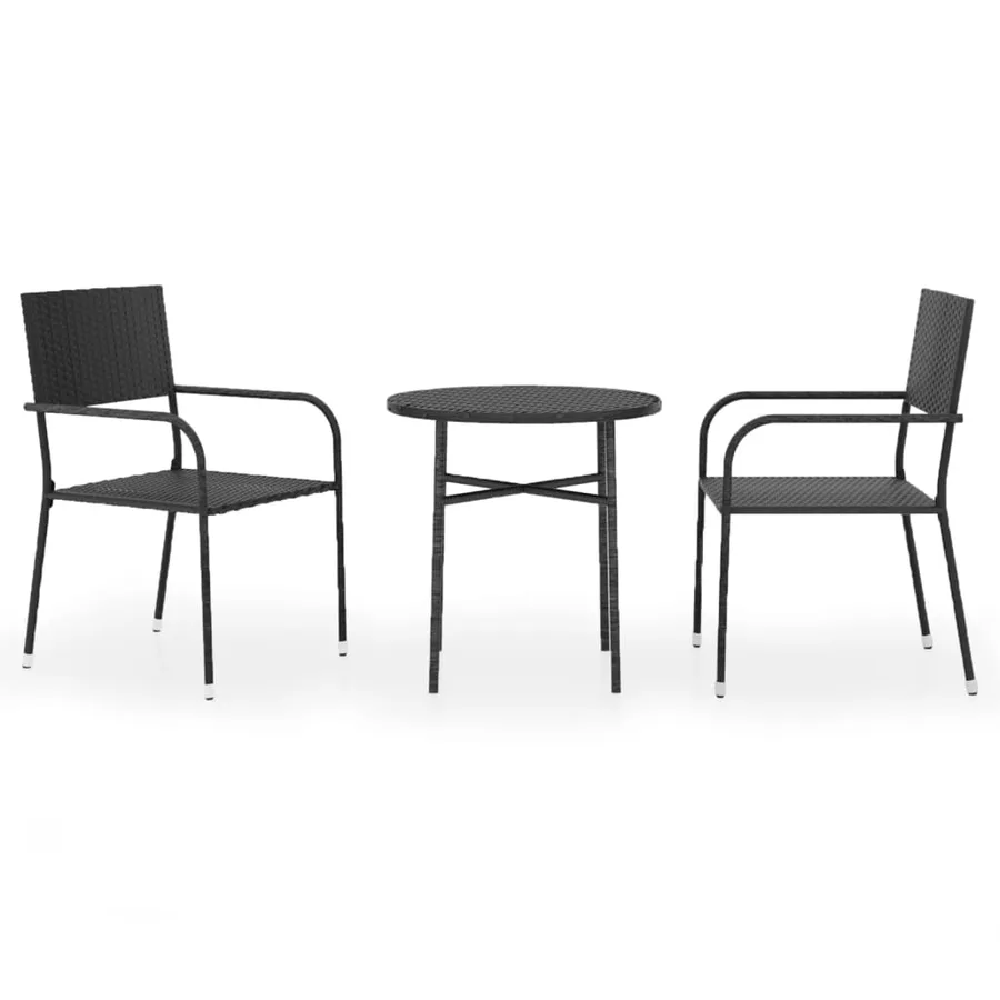 Ensemble à manger de jardin 3 pcs Résine tressée Noir - 2