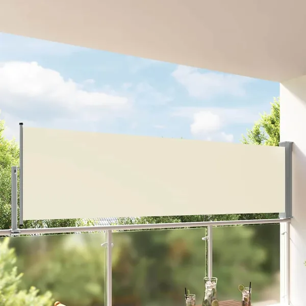 Auvent latéral rétractable de patio 100 x 300 cm Blanc cassé