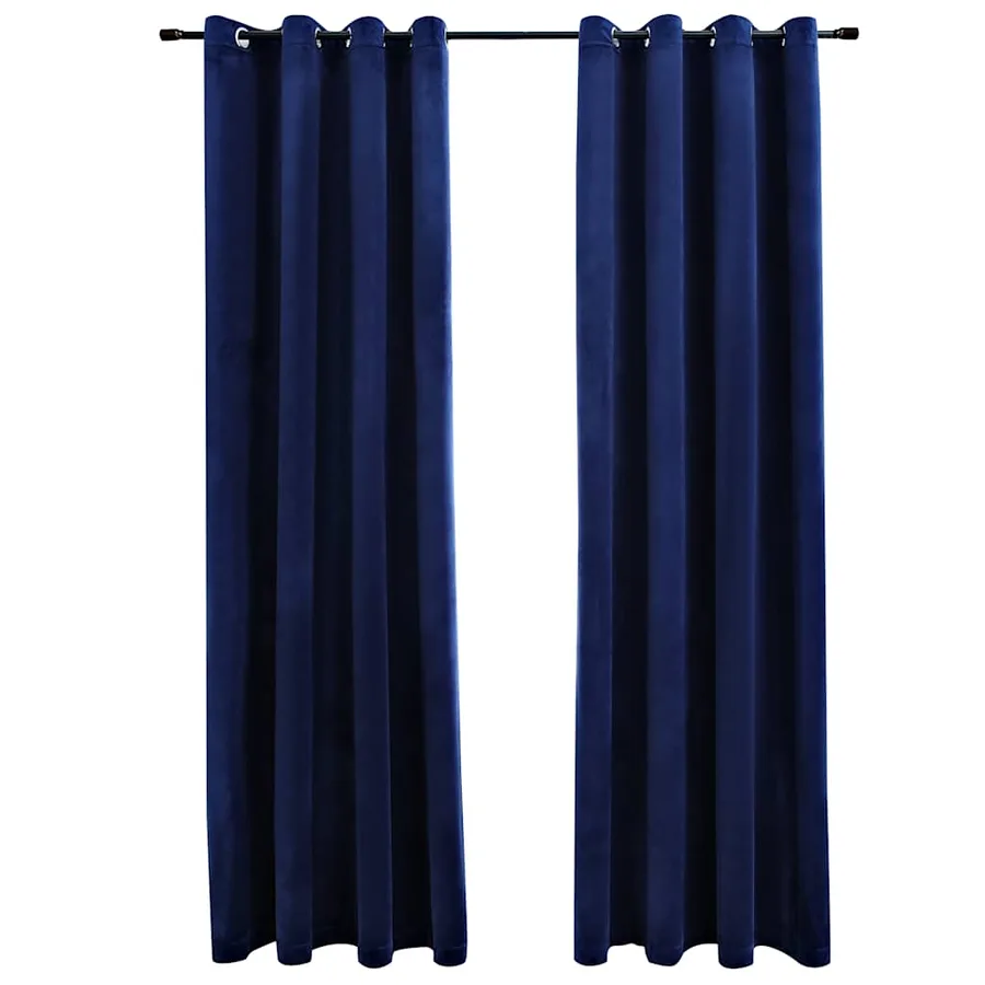 Rideaux occultants et anneaux 2pcs Velours Bleu foncé 140x175cm - 2