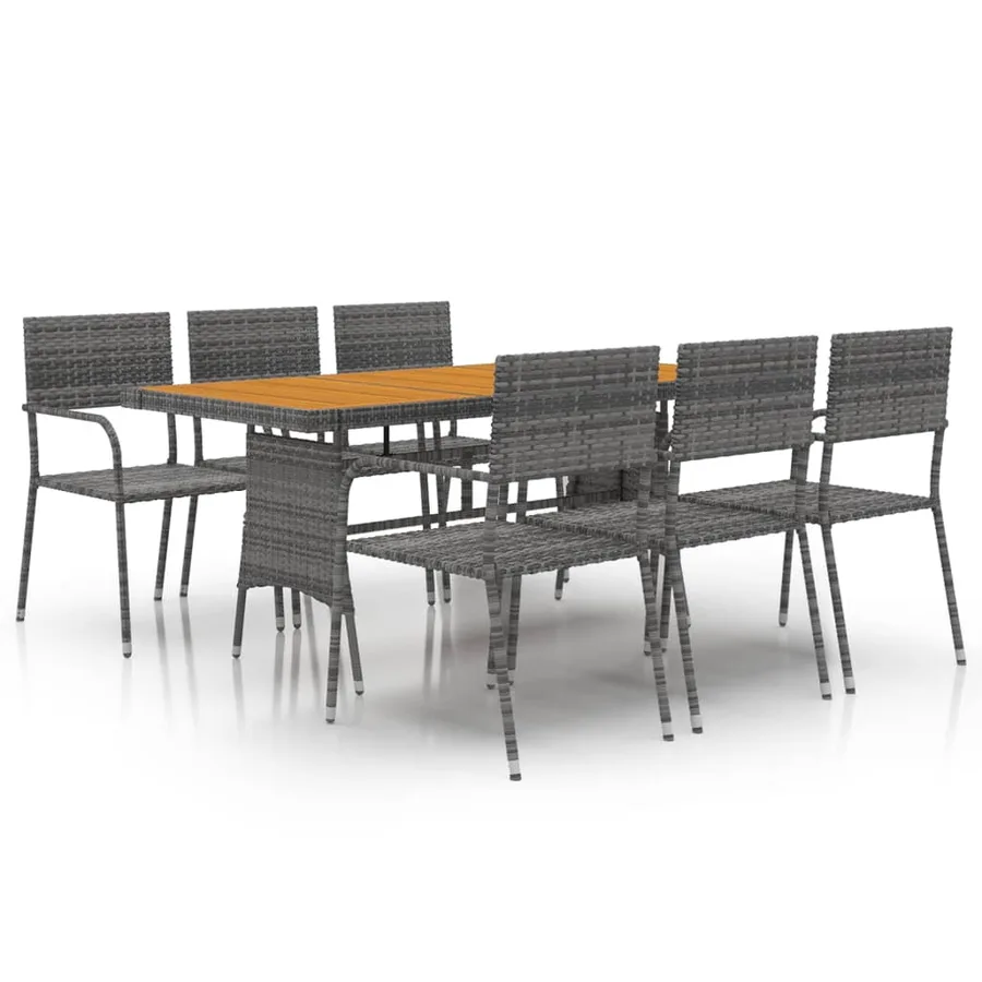 Ensemble à manger d'extérieur 7 pcs Résine tressée Gris - 2