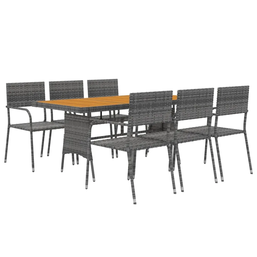 Ensemble à manger d'extérieur 7 pcs Résine tressée Gris - 3