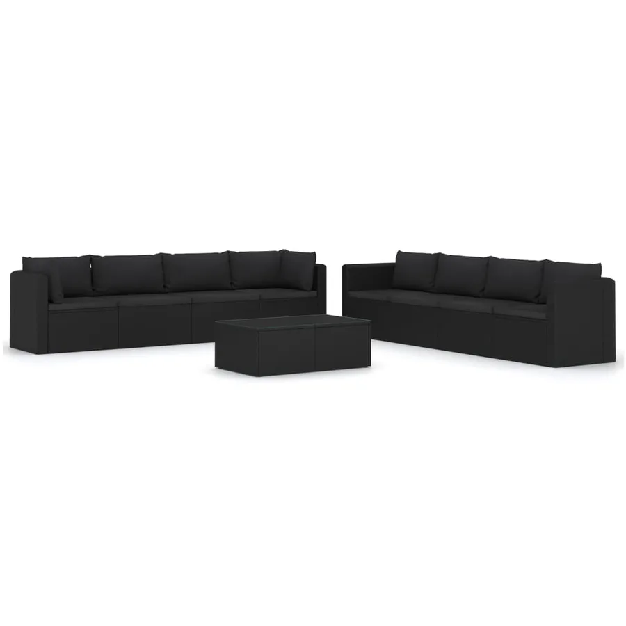 Salon de jardin 9 pcs avec coussins Résine tressée Noir - 2