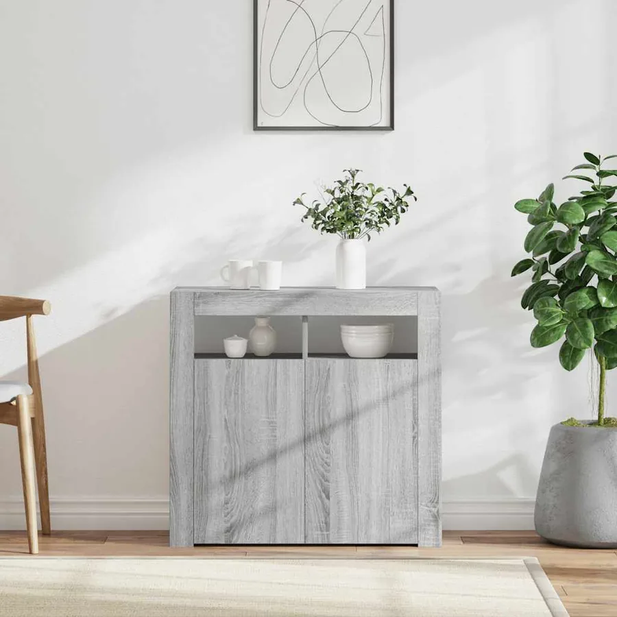 Buffet avec lumières LED sonoma gris 80x35x75 cm