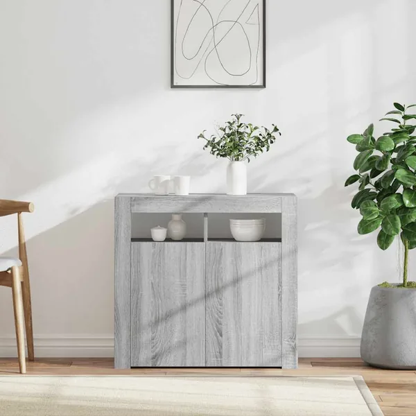 Buffet avec lumières LED sonoma gris 80x35x75 cm