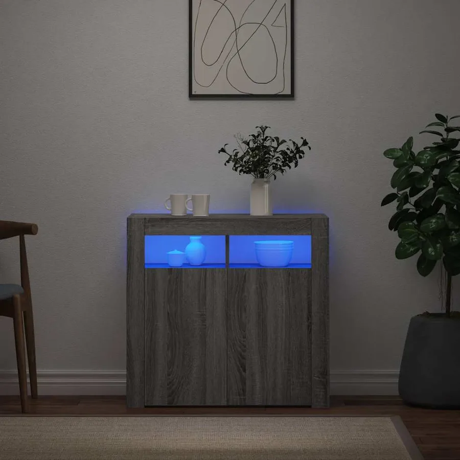 Buffet avec lumières LED sonoma gris 80x35x75 cm - 3