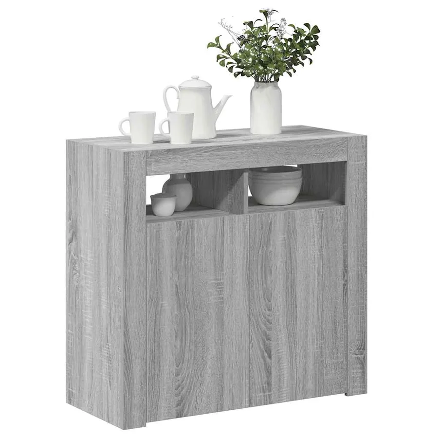 Buffet avec lumières LED sonoma gris 80x35x75 cm - 4