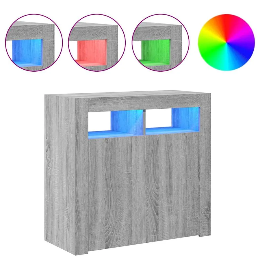 Buffet avec lumières LED sonoma gris 80x35x75 cm - 5