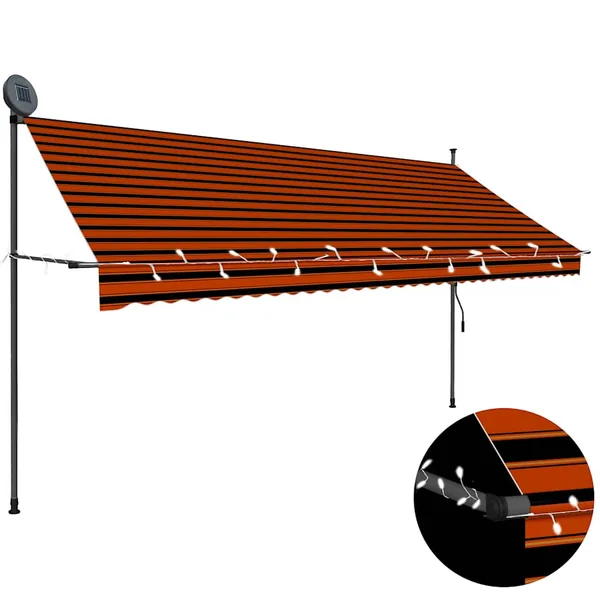 Auvent manuel rétractable avec LED 350 cm Orange et marron