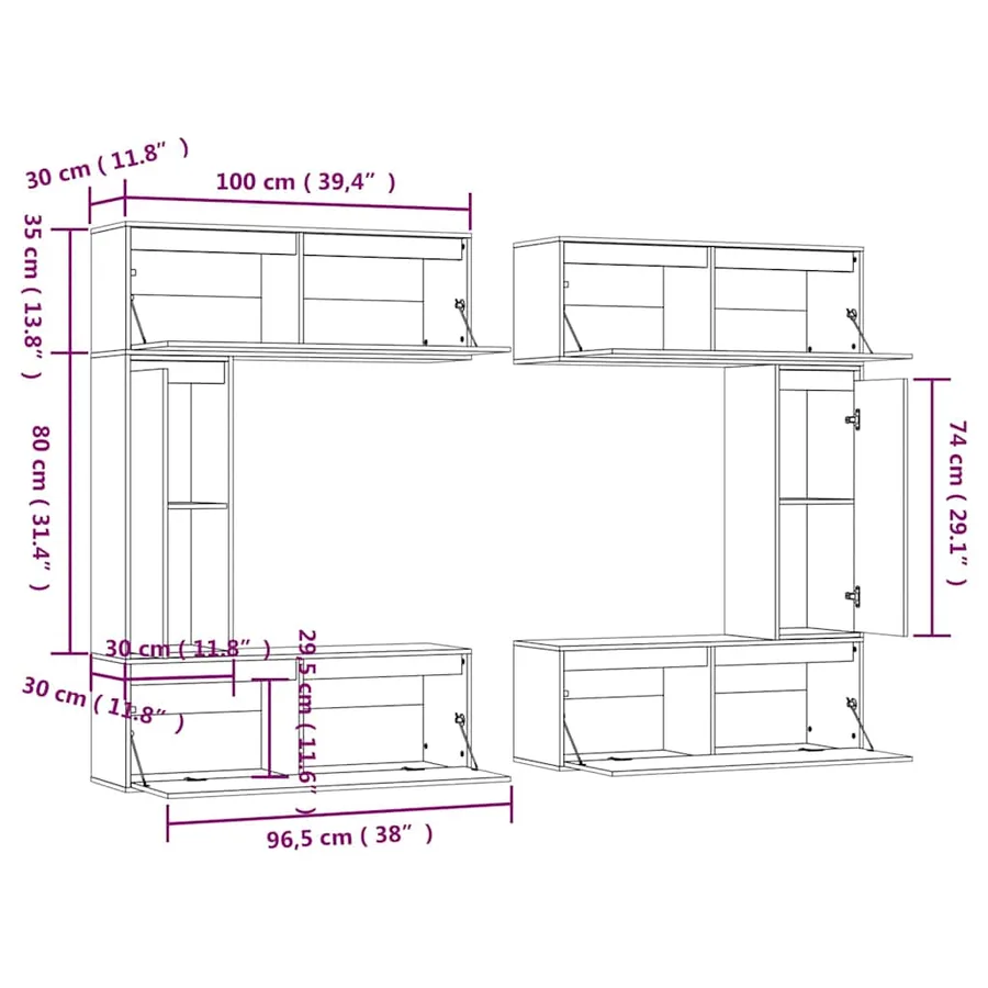Meubles TV 6 pcs Blanc Bois massif de pin - 9