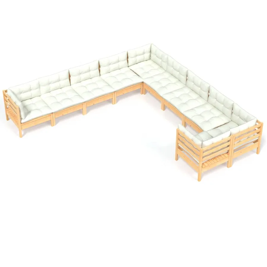 Salon de jardin 10 pcs avec coussins crème Bois de pin - 2