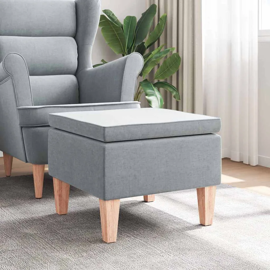 Tabouret avec pieds en bois Gris clair Tissu