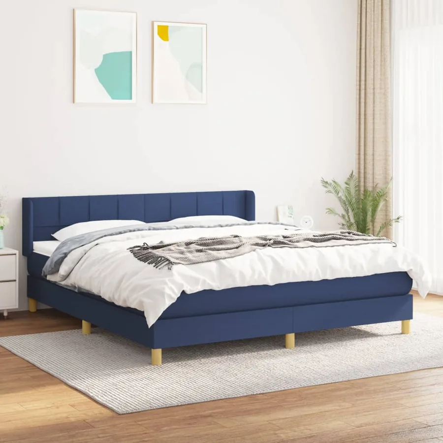 Sommier à lattes de lit avec matelas Bleu 180x200 cm Tissu