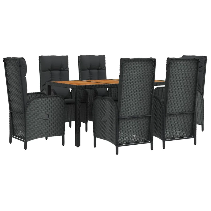 Ensemble à manger de jardin coussins 7pcs Noir Résine tressée - 3