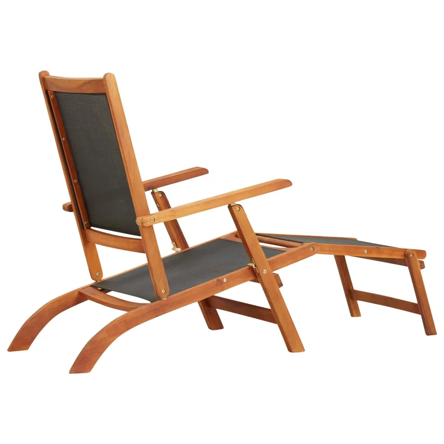 Chaise longue d'extérieur Bois d'acacia massif et textilene - 4