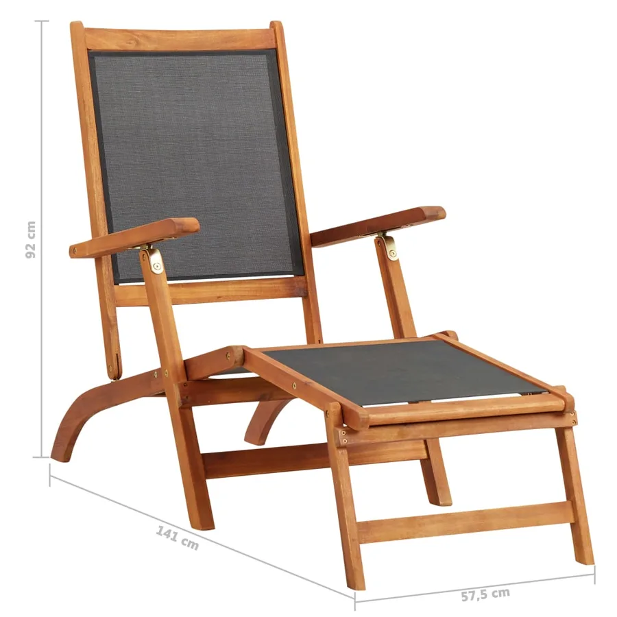 Chaise longue d'extérieur Bois d'acacia massif et textilene - 8