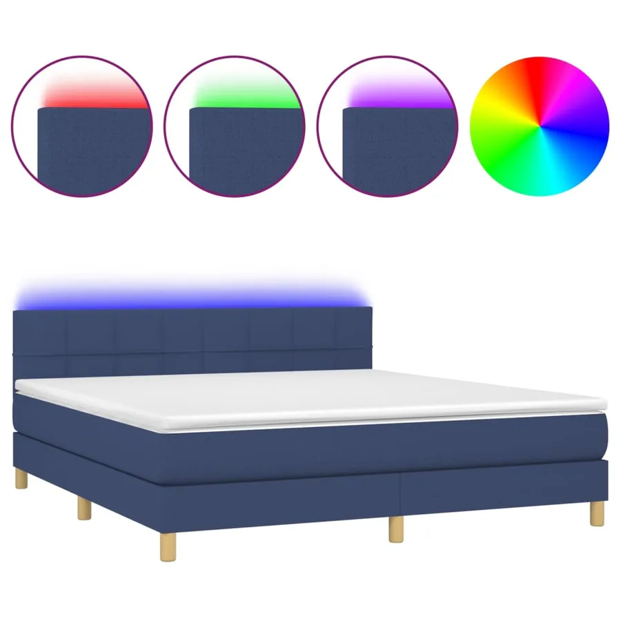 Sommier à lattes de lit avec matelas LED Bleu 180x200 cm Tissu - 2