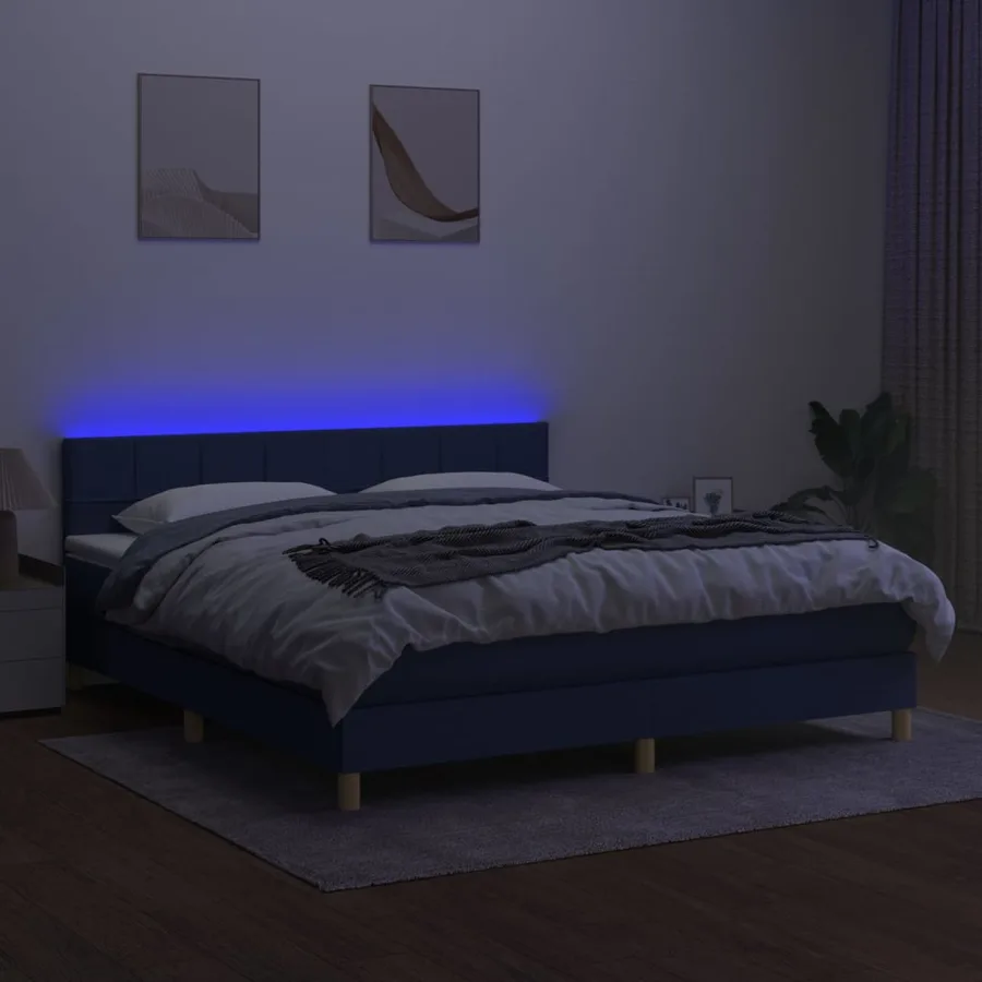 Sommier à lattes de lit avec matelas LED Bleu 180x200 cm Tissu - 4