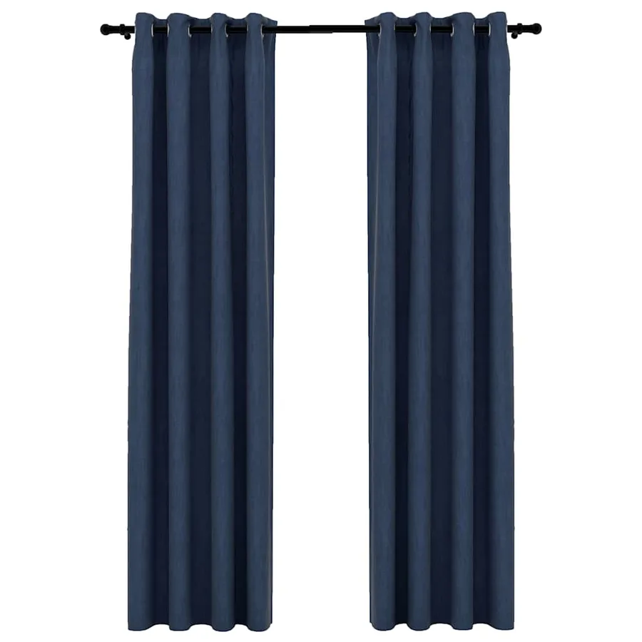 Rideaux occultants Aspect lin avec œillets 2 pcs Bleu 140x245cm - 2