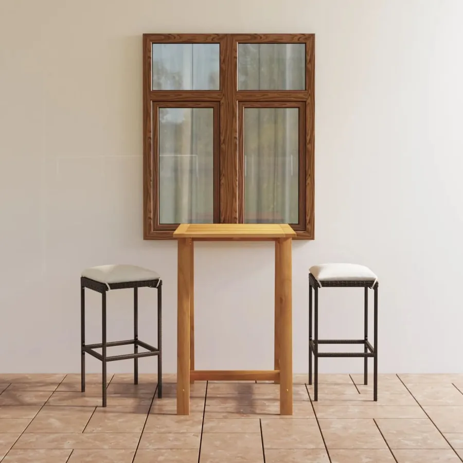 Ensemble de bar de jardin avec coussins 3 pcs Marron