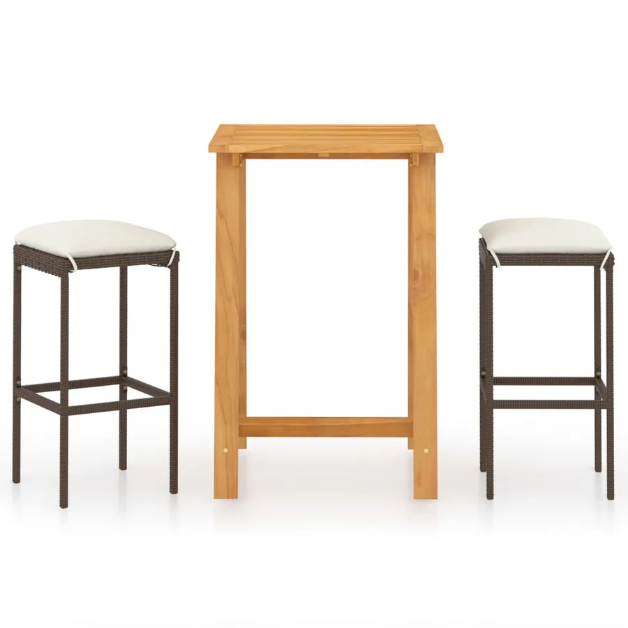 Ensemble de bar de jardin avec coussins 3 pcs Marron - 2