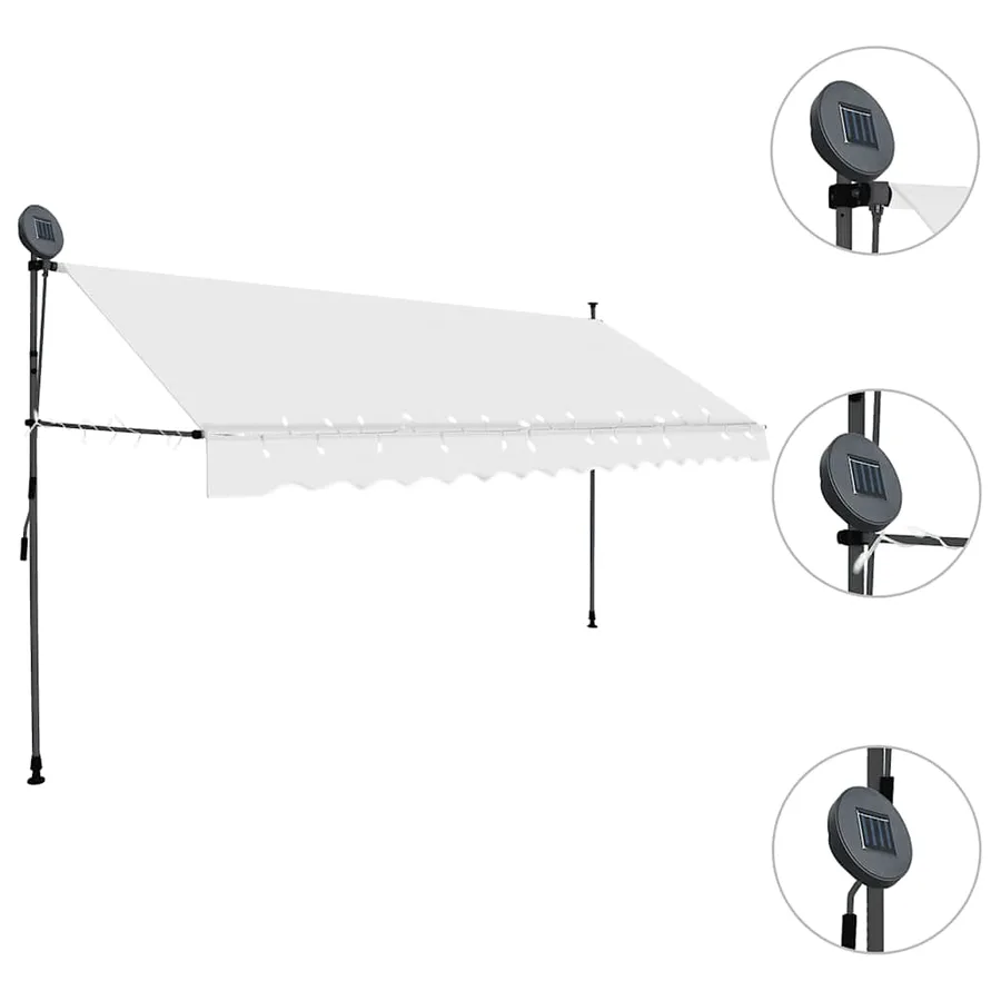Auvent manuel rétractable avec LED 350 cm Crème - 3