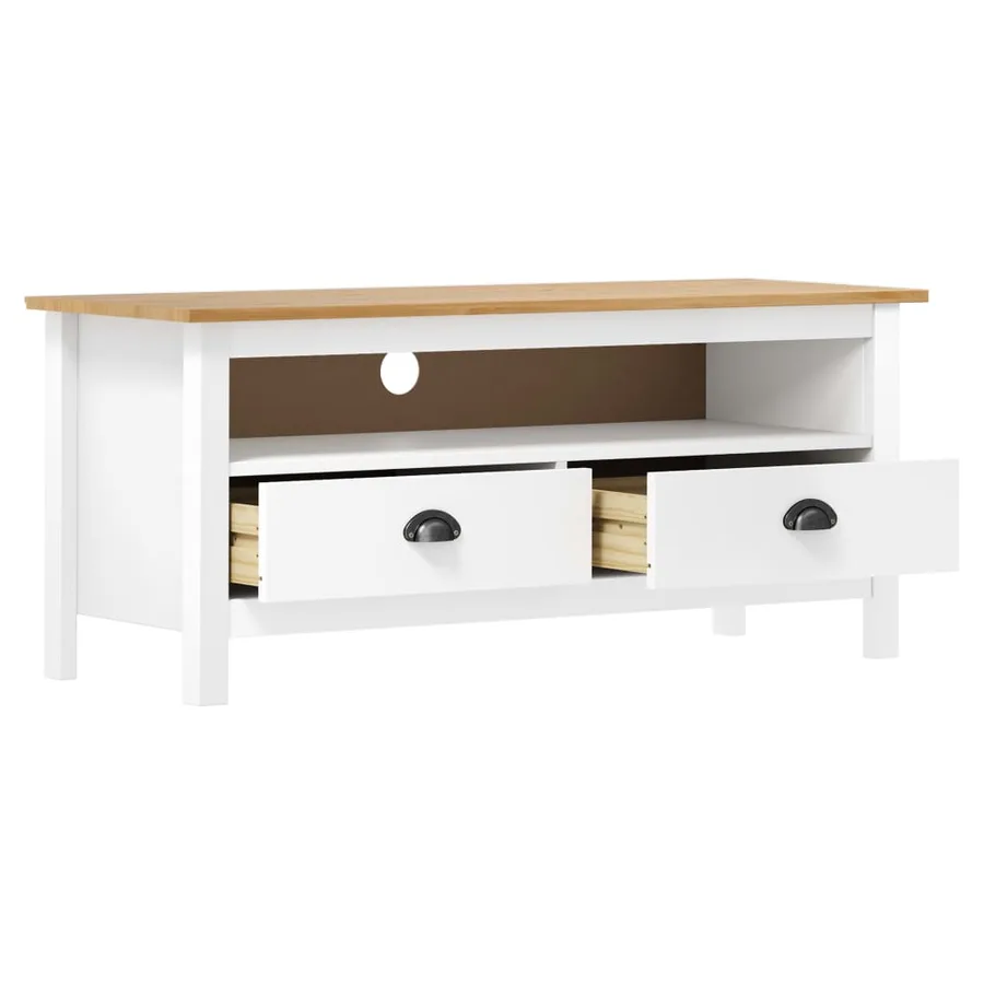Meuble TV Hill Range Blanc 110x40x47 cm Bois de pin solide - 3