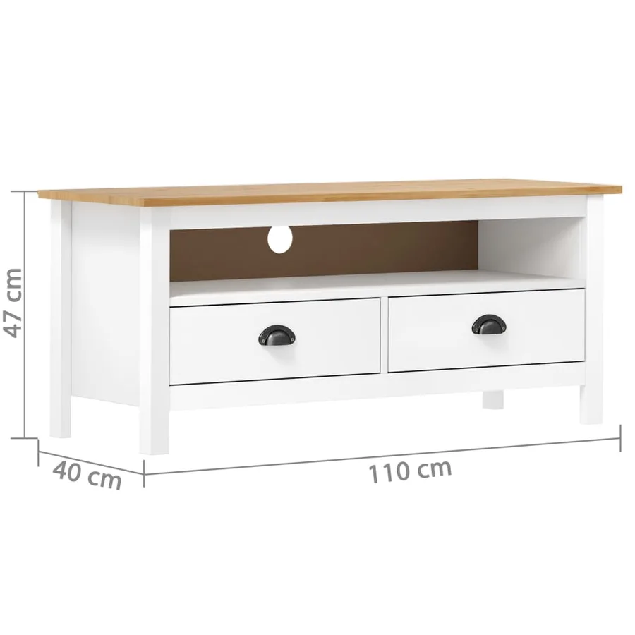Meuble TV Hill Range Blanc 110x40x47 cm Bois de pin solide - 4