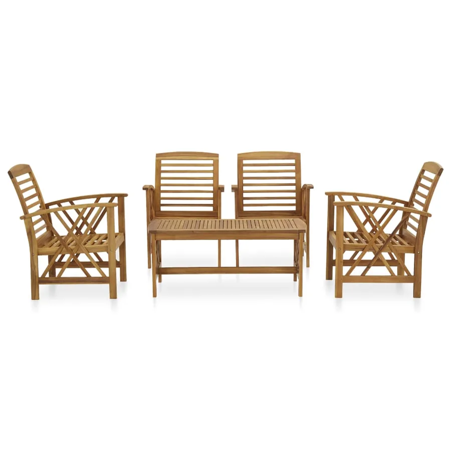 Salon de jardin 5 pcs Bois d'acacia massif - 2