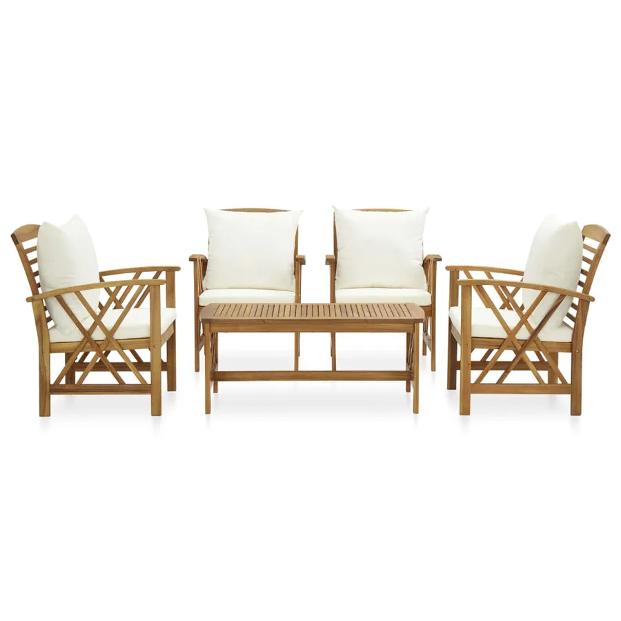 Salon de jardin 5 pcs avec coussins Bois d'acacia solide - 2
