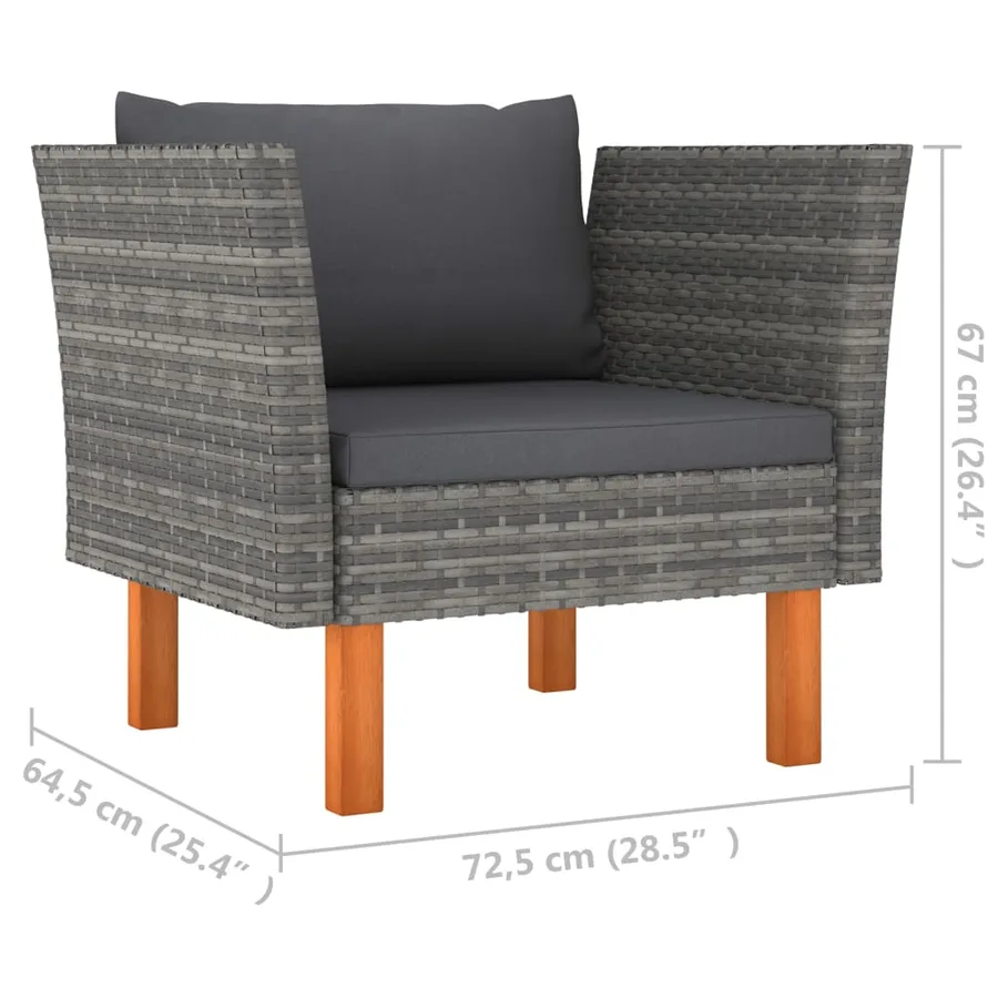 Salon de jardin 6 pcs Résine tressée et bois d'eucalyptus Gris - 10