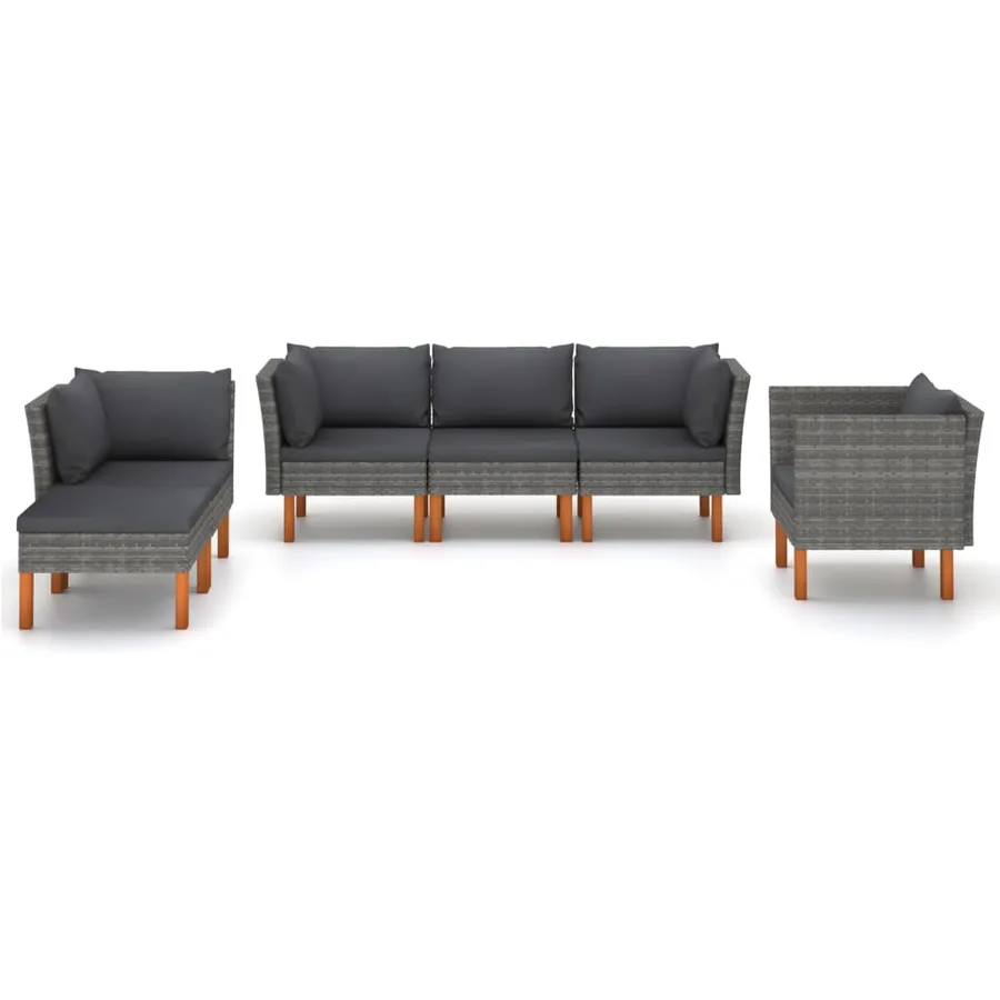 Salon de jardin 6 pcs Résine tressée et bois d'eucalyptus Gris - 2