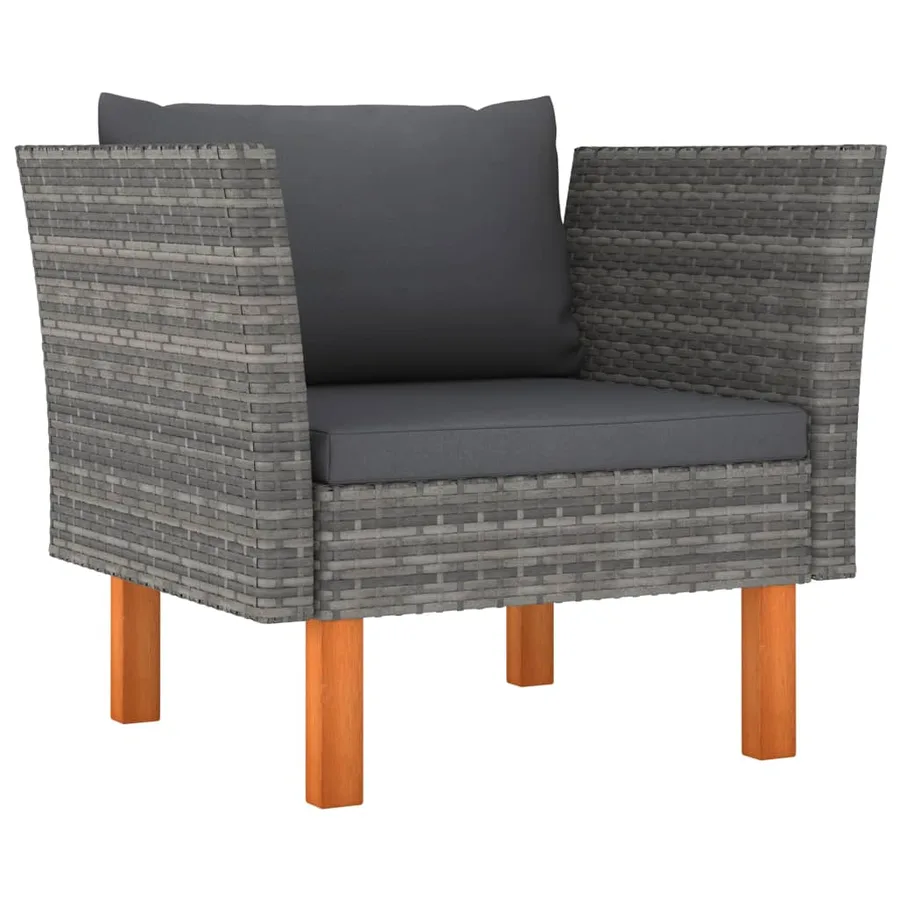 Salon de jardin 6 pcs Résine tressée et bois d'eucalyptus Gris - 6