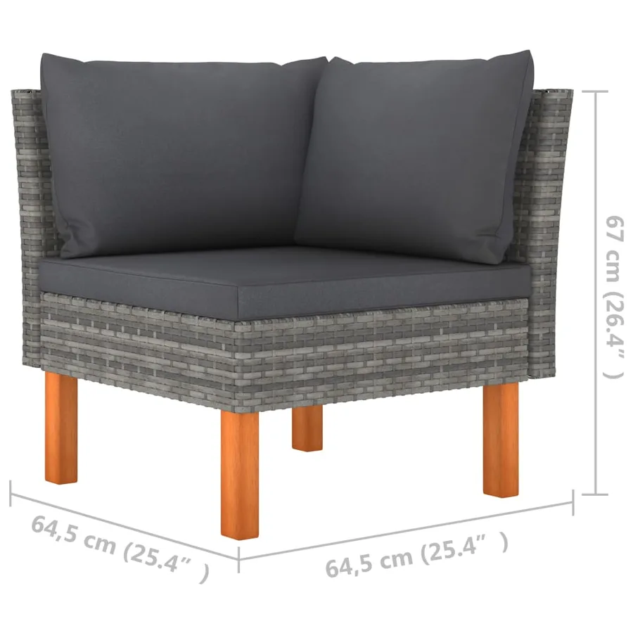 Salon de jardin 6 pcs Résine tressée et bois d'eucalyptus Gris - 7