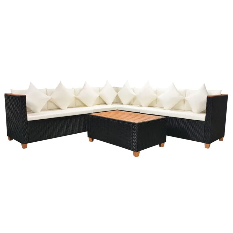 Salon de jardin 5 pcs avec coussins résine tressée noir - 2