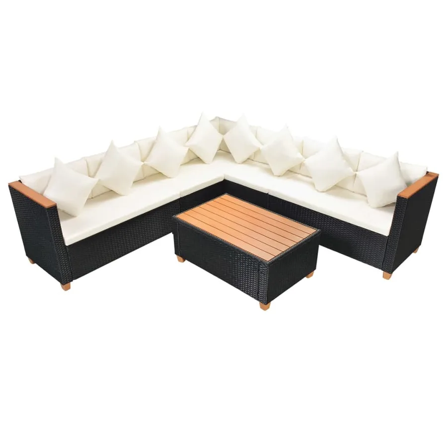 Salon de jardin 5 pcs avec coussins résine tressée noir - 3