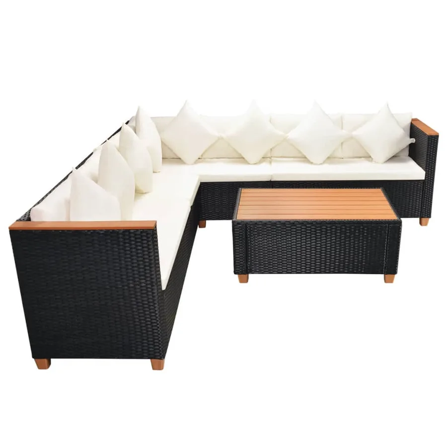 Salon de jardin 5 pcs avec coussins résine tressée noir - 4