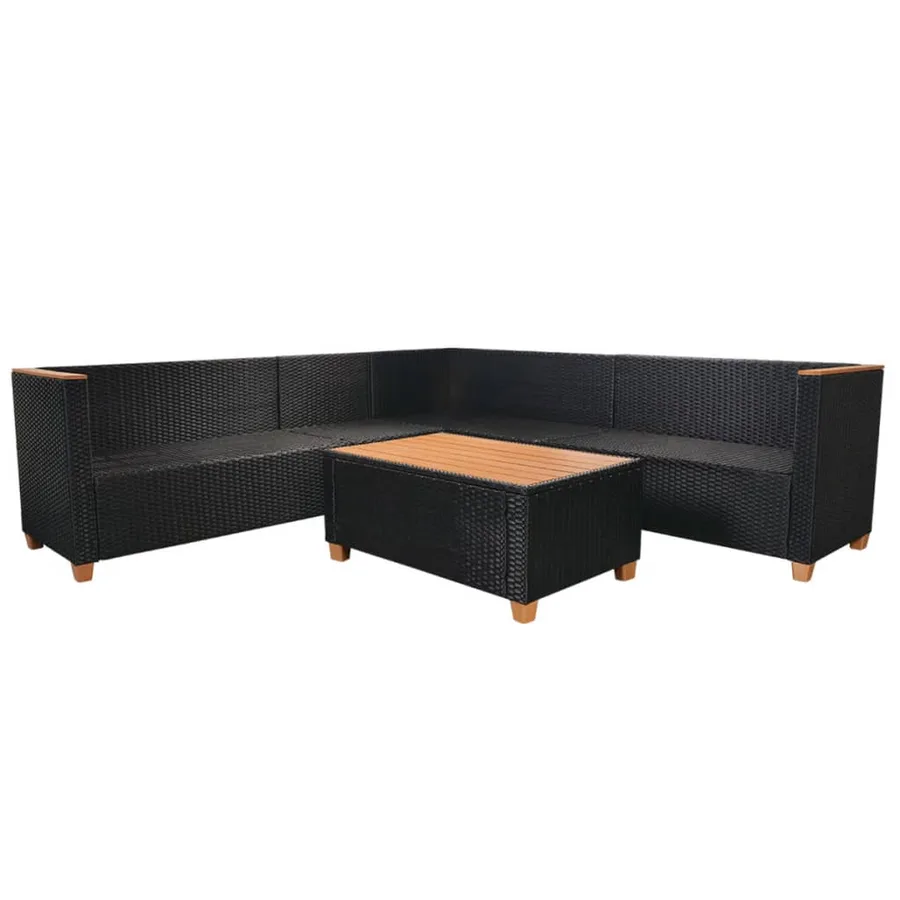 Salon de jardin 5 pcs avec coussins résine tressée noir - 6