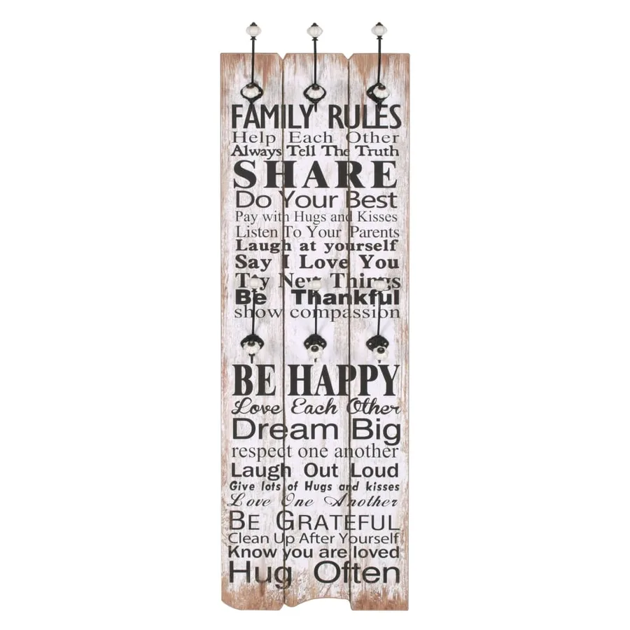 Porte-manteau mural avec 6 crochets 120 x 40 cm FAMILY RULES - 2